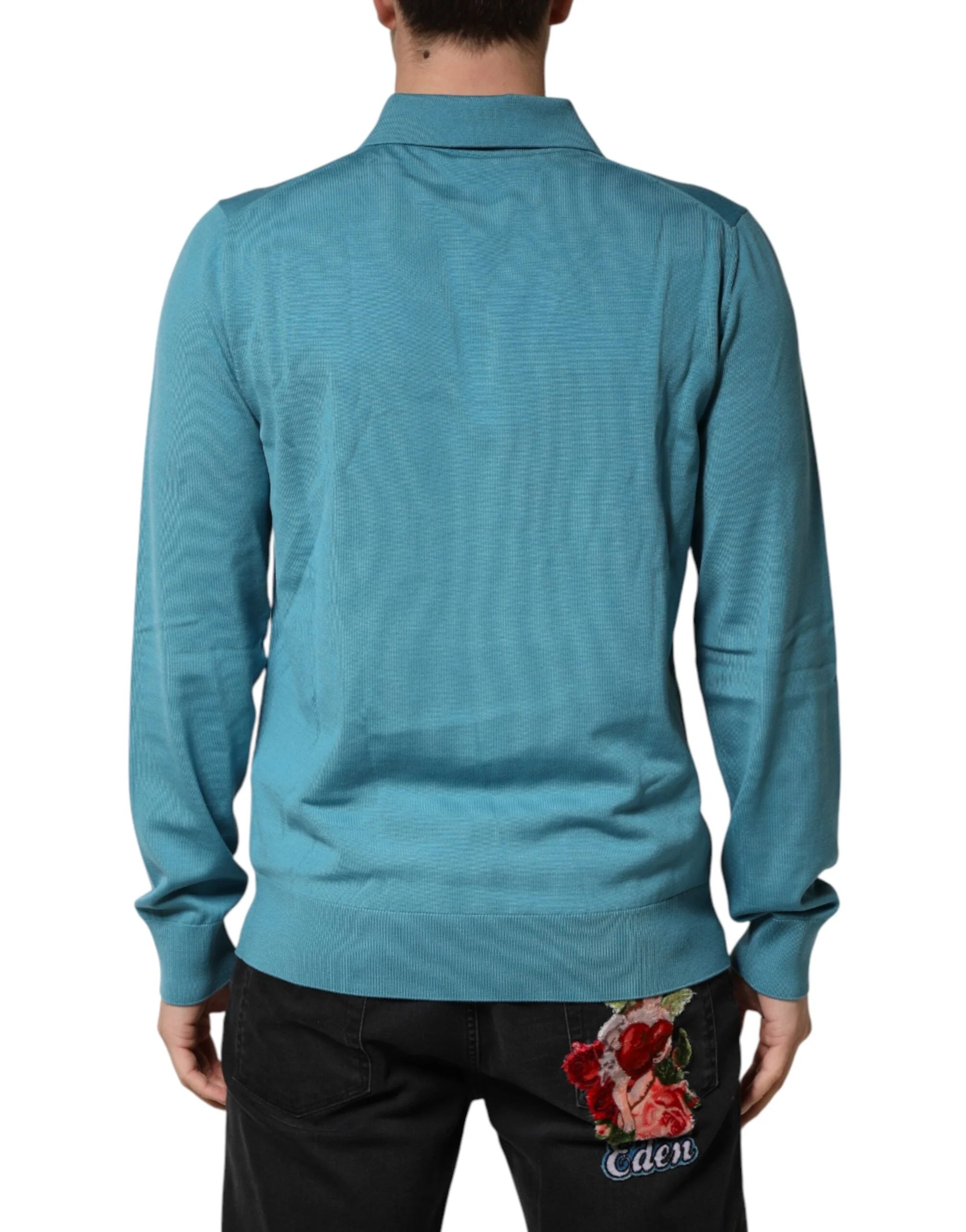Dolce & Gabbana Teal Wool Collared Polo Pullover Sweater - IT52 | XL