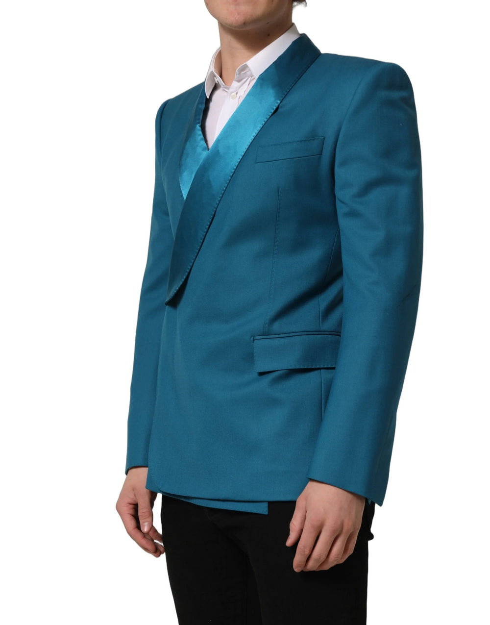 Dolce & Gabbana Teal Wool Double Breasted Formal Coat Blazer - IT46 | S