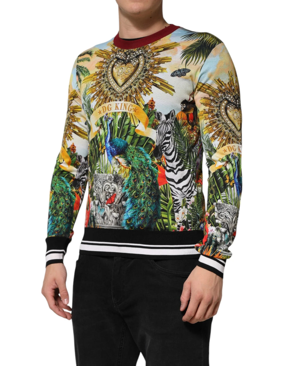 Dolce & Gabbana Tropical Heart Crown Silk Pullover Sweater - Sweaters