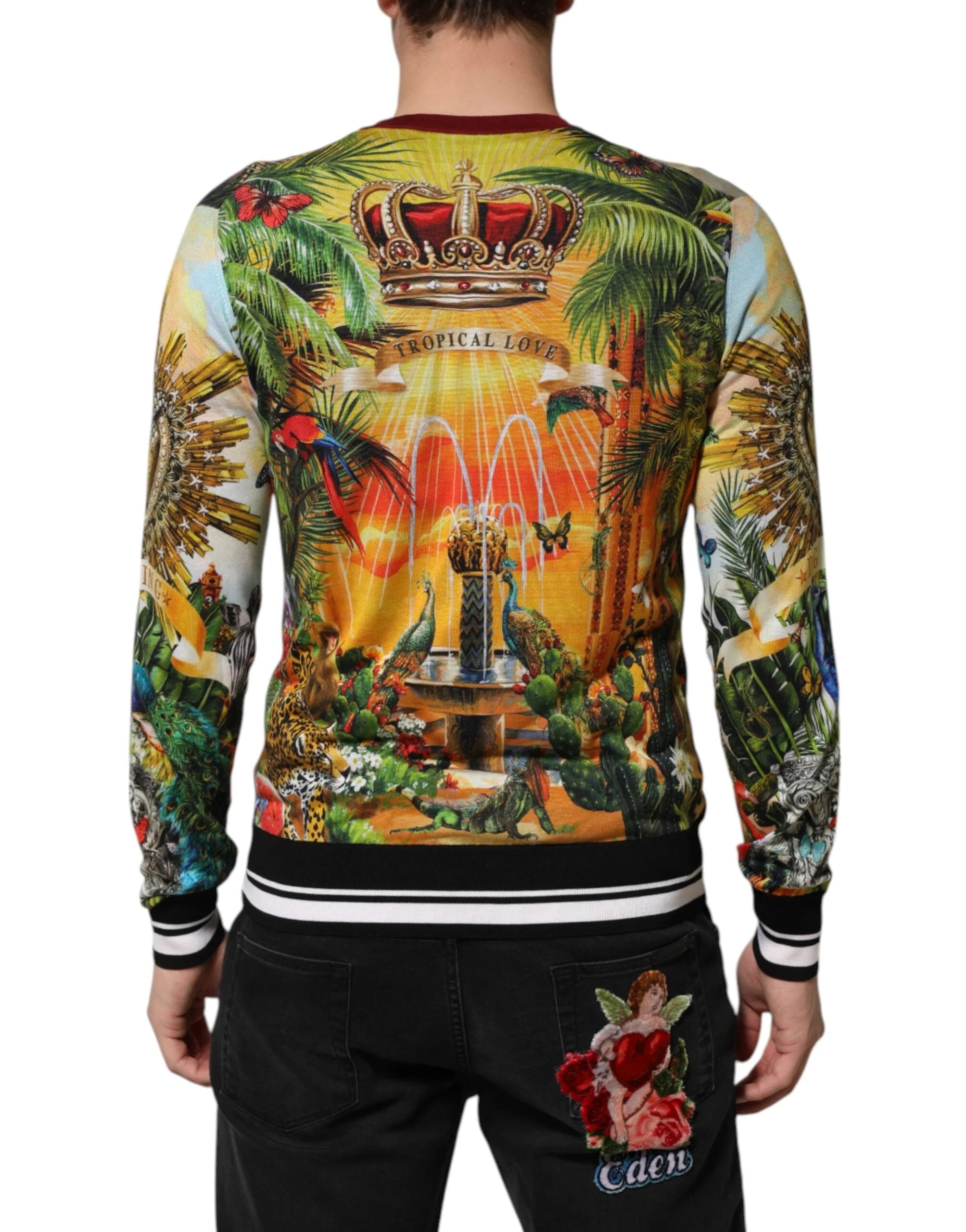 Dolce & Gabbana Tropical Heart Crown Silk Pullover Sweater - Sweaters
