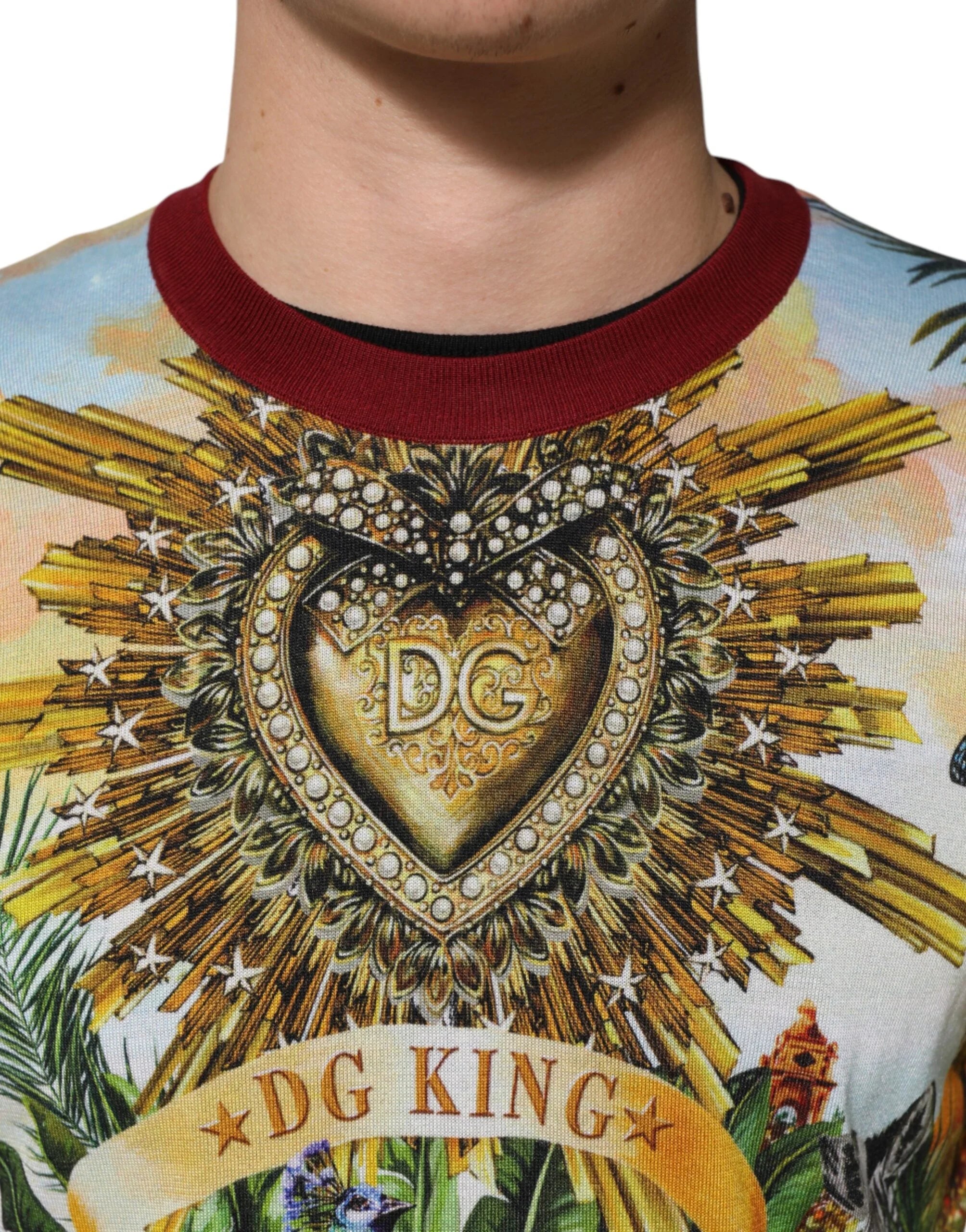 Dolce & Gabbana Tropical Heart Crown Silk Pullover Sweater - Sweaters