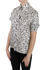 Dolce & Gabbana Trumpet Print Button Front Silk Top Blouse - IT36|XXS - Blouses