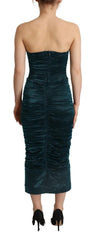 Dolce & Gabbana Turquoise Bustier Bodice Draped Midi Dress - Dresses