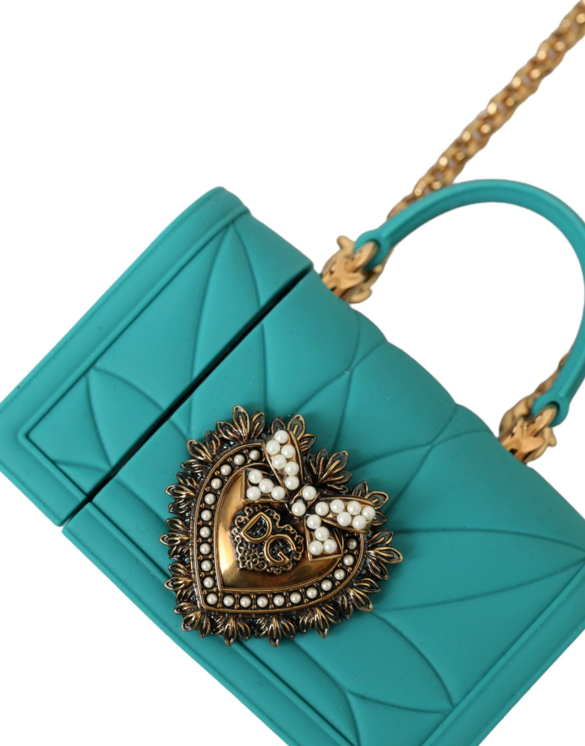 Dolce & Gabbana Turquoise Silicone Devotion Heart Cover Bag Airpods Case - Headphone Carrying Cases