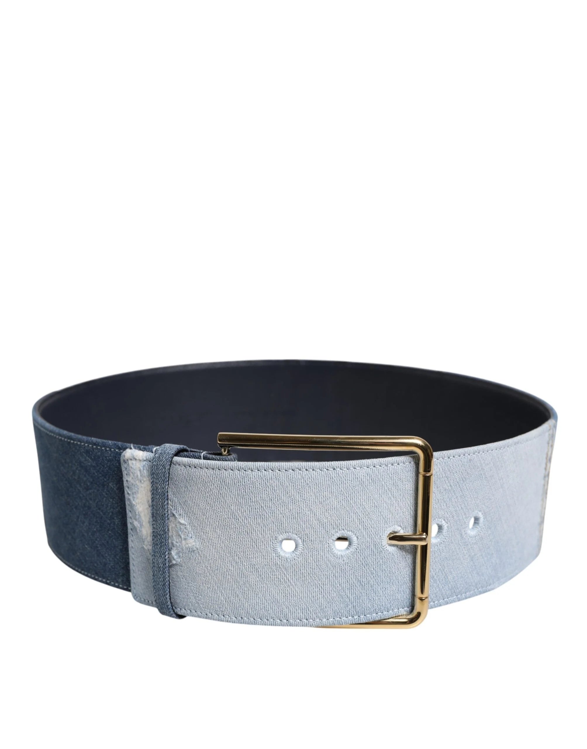 Dolce & Gabbana Two Tone Blue Denim Gold Metal Buckle Belt - Belts
