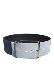 Dolce & Gabbana Two Tone Blue Denim Gold Metal Buckle Belt - Belts