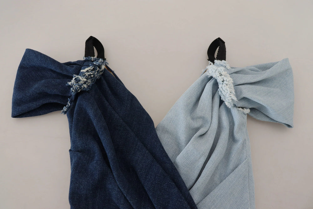 Dolce & Gabbana Two Tone Blue Patchwork Denim Mini Dress - Dresses