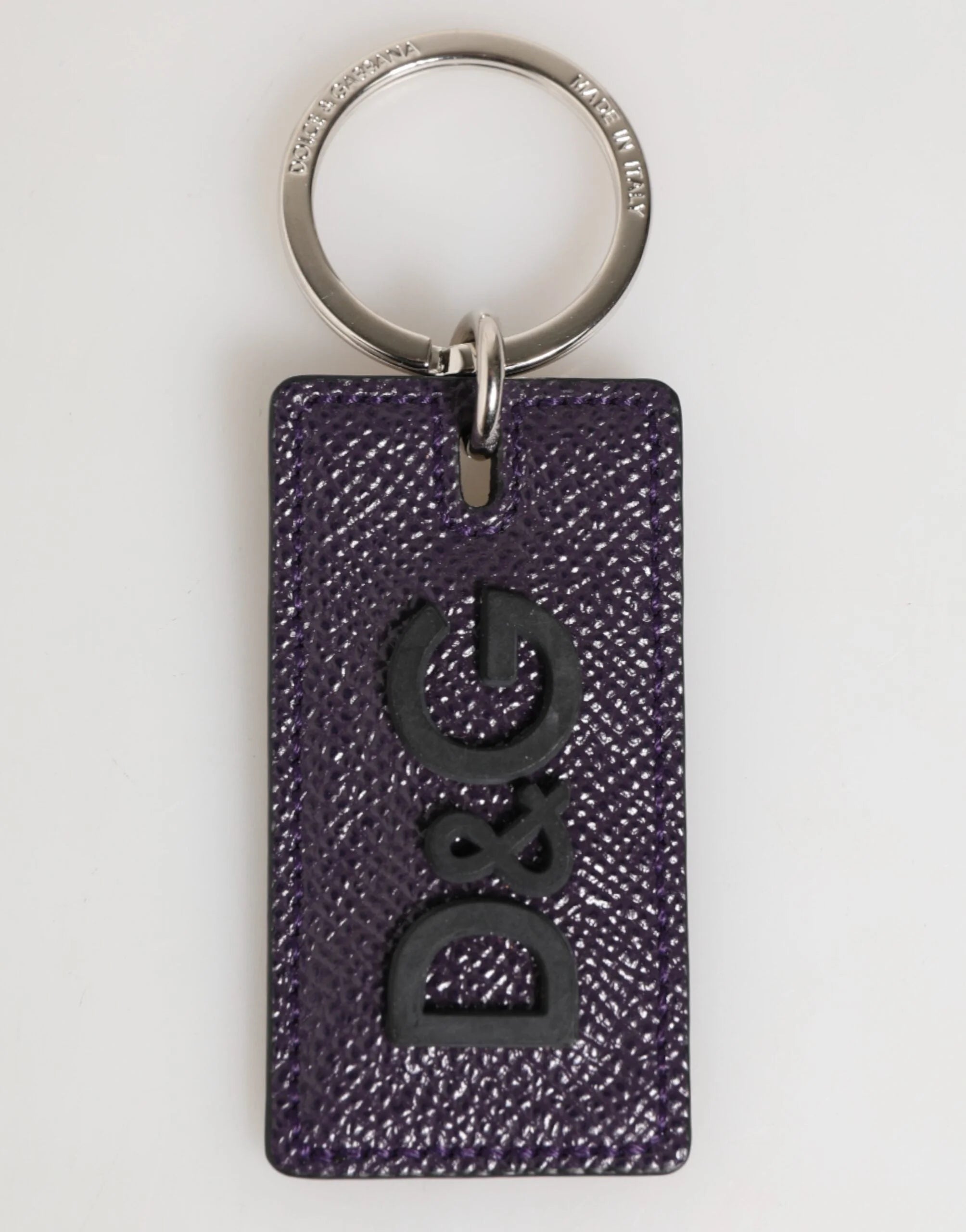 Dolce & Gabbana Violet Leather Logo Metal Ring Men Keychain Keyring - Keychains