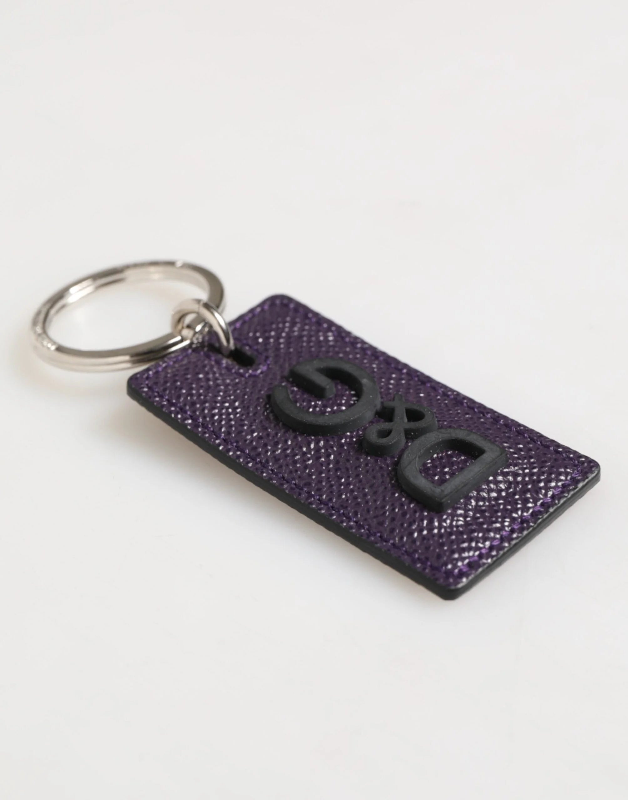 Dolce & Gabbana Violet Leather Logo Metal Ring Men Keychain Keyring - Keychains