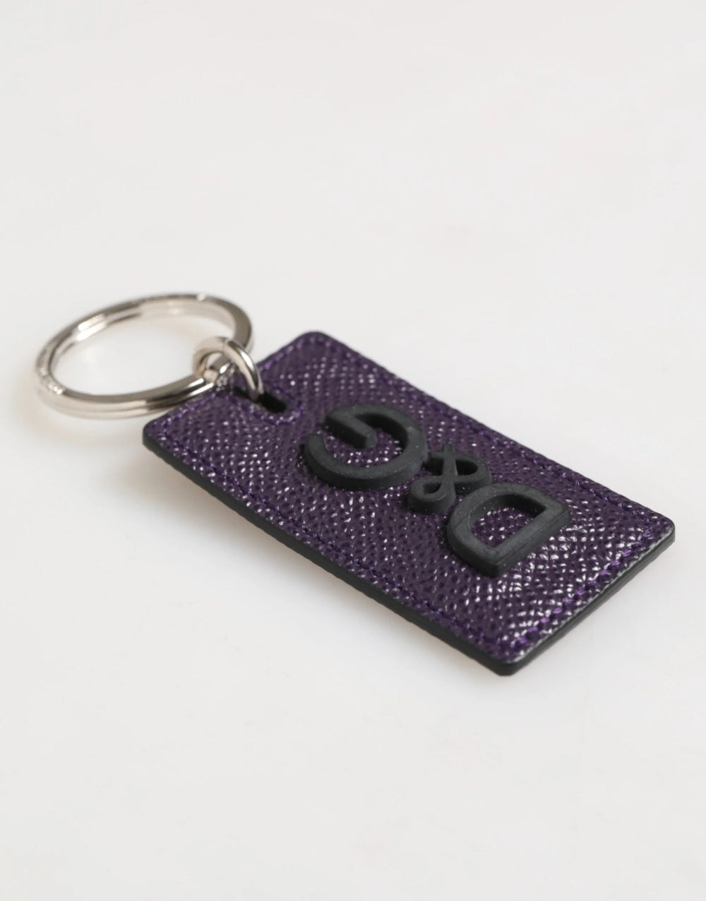 Dolce & Gabbana Violet Leather Logo Metal Ring Men Keychain Keyring - Keychains