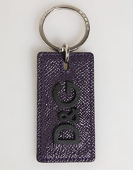 Dolce & Gabbana Violet Leather Logo Metal Ring Men Keychain Keyring - Keychains