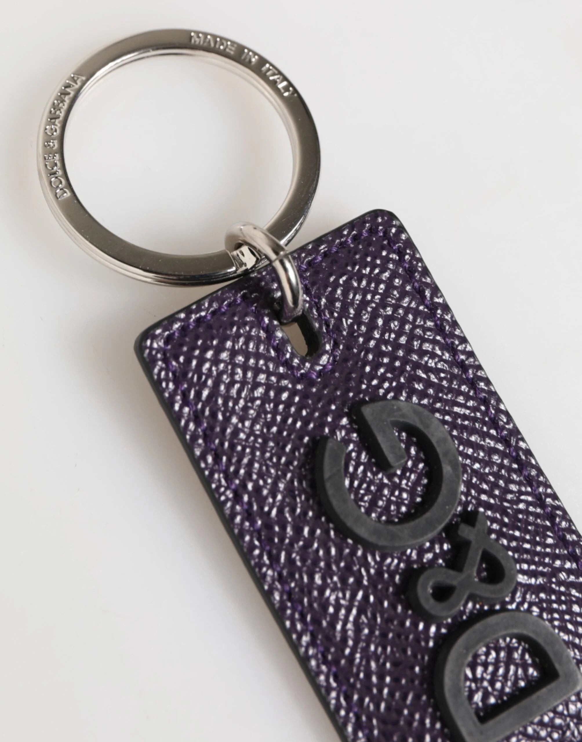 Dolce & Gabbana Violet Leather Logo Metal Ring Men Keychain Keyring - Keychains
