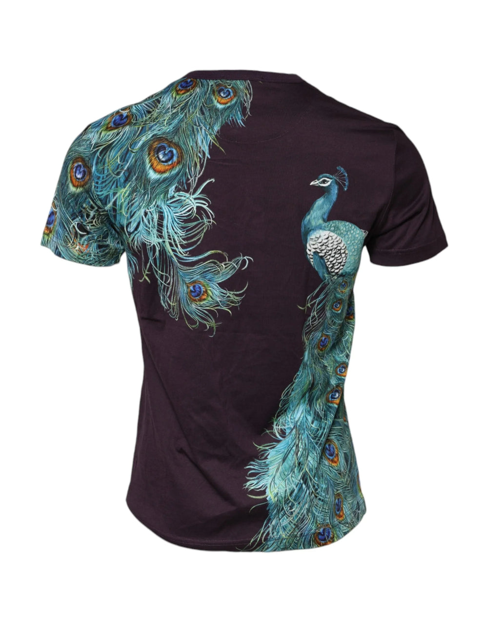 Dolce & Gabbana Violet Peacock Feather Men Crew Neck T-Shirt - T-Shirts