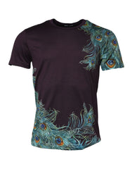 Dolce & Gabbana Violet Peacock Feather Men Crew Neck T-Shirt - T-Shirts
