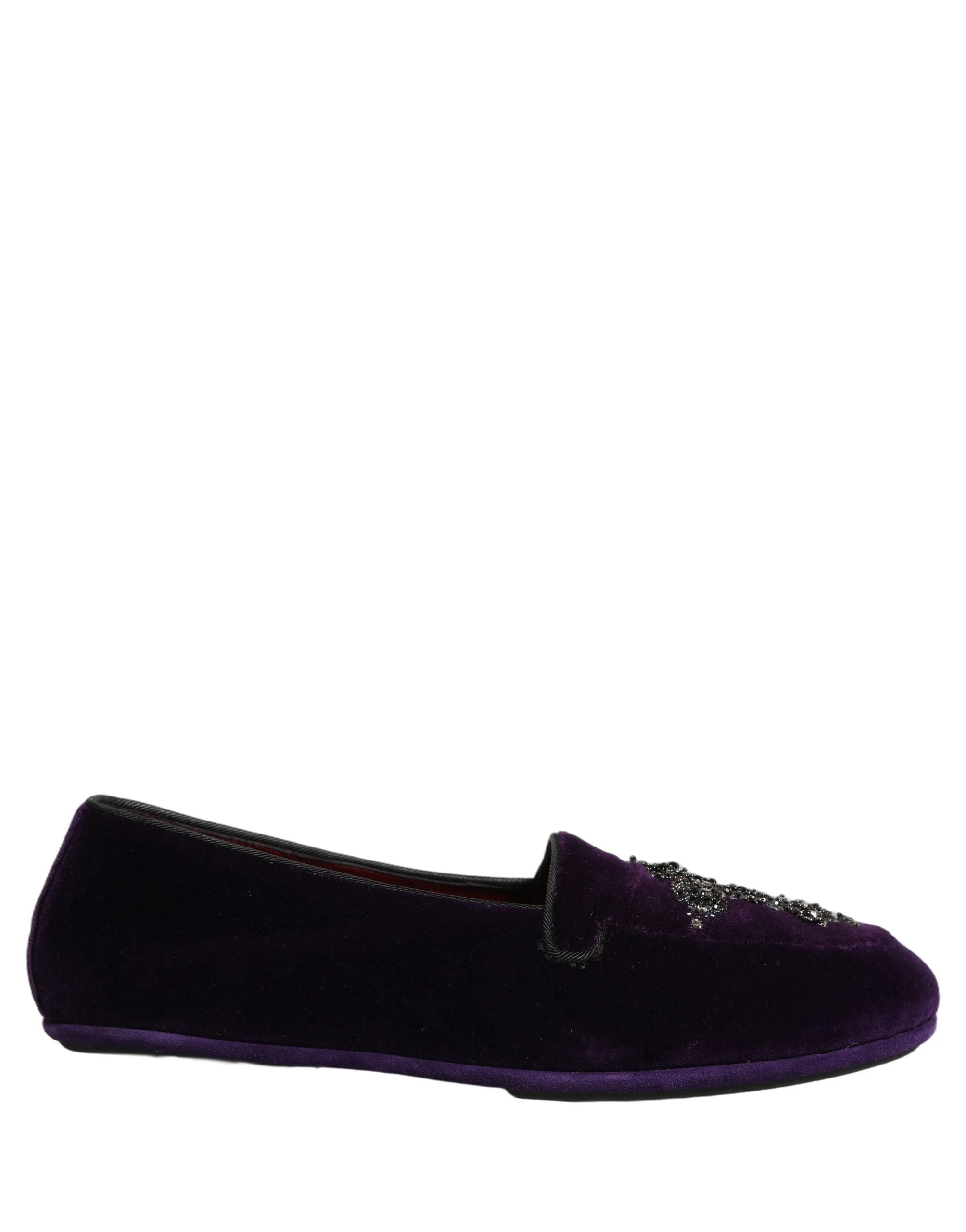 Dolce & Gabbana Violet Suede Embellished Dress Loafers Shoes - EU41/US8