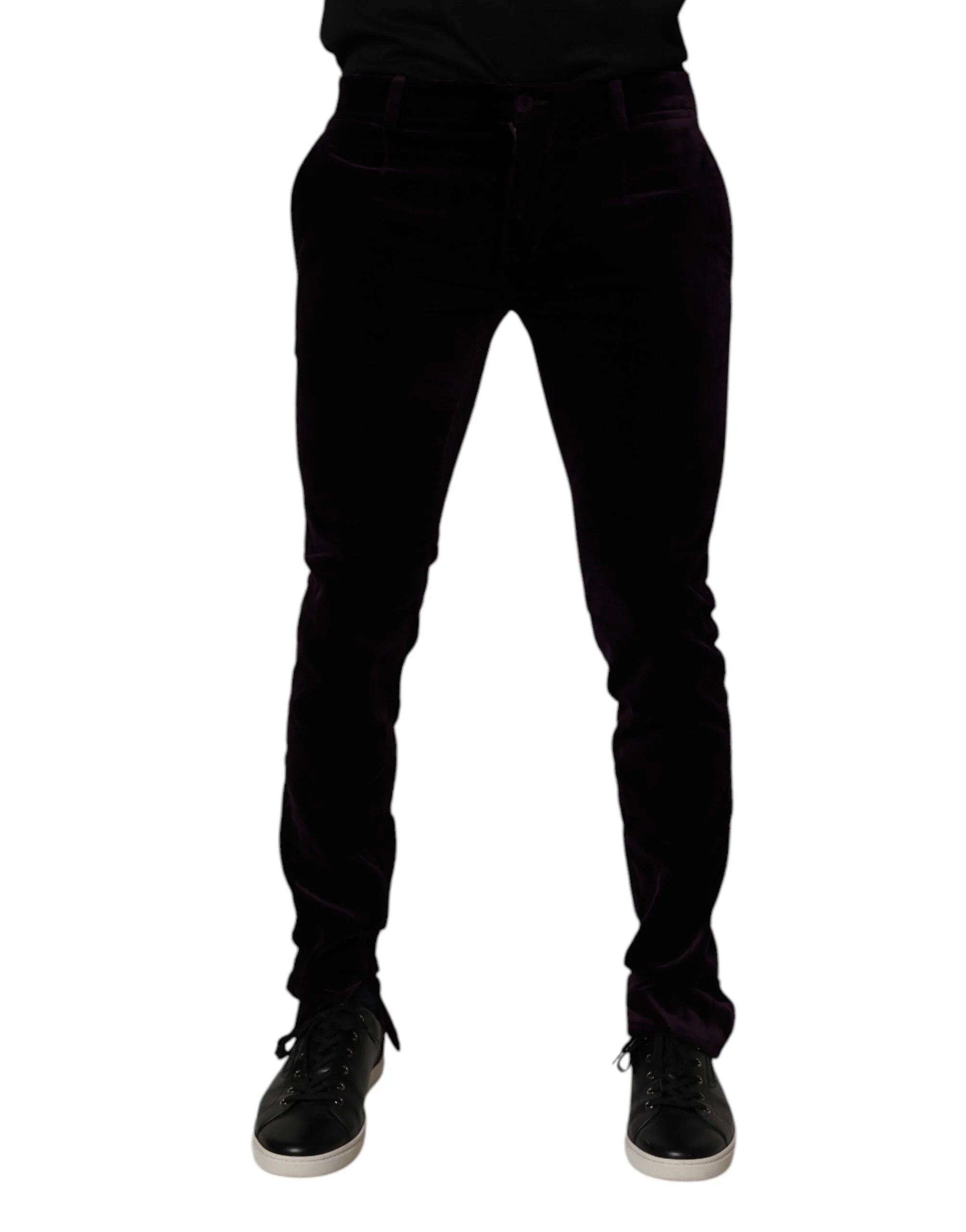 Dolce & Gabbana Violet Velvet Cotton Men Dress Formal Pants - IT48 | M - Trousers