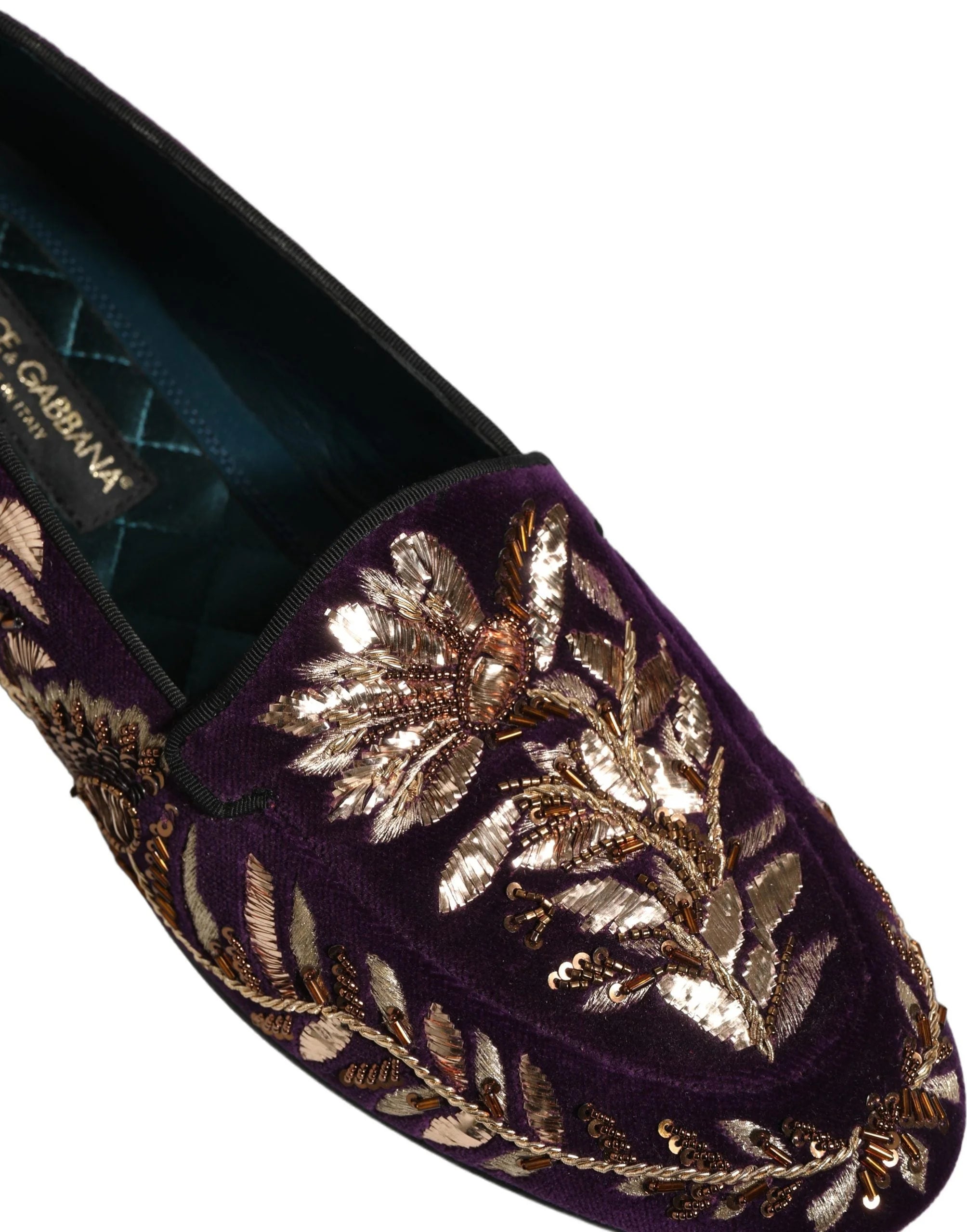 Dolce & Gabbana Sapatos de Veludo Roxo com Bordados Florais - EU42/US9