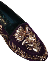 Dolce & Gabbana Sapatos de Veludo Roxo com Bordados Florais - EU42/US9