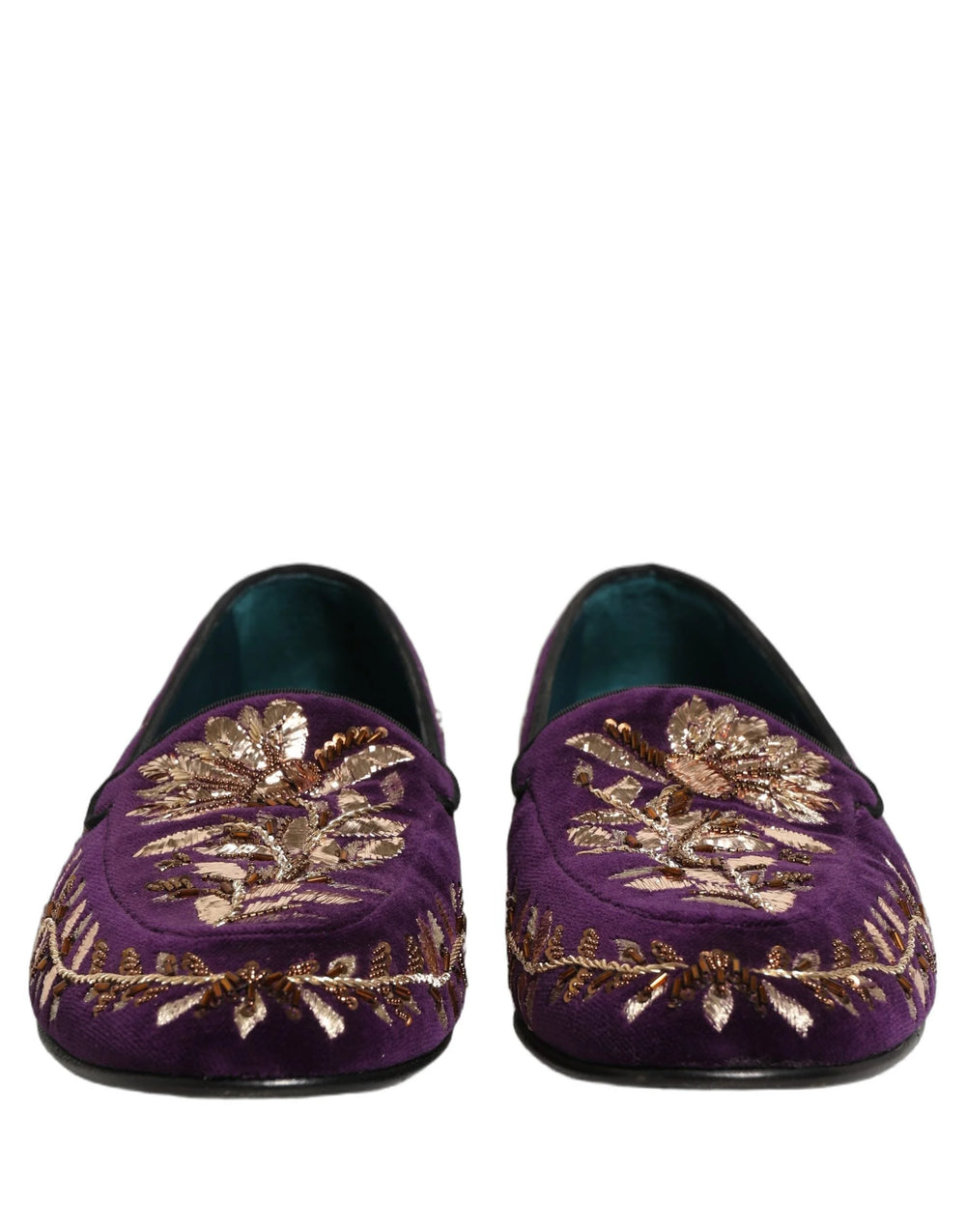 Dolce & Gabbana Sapatos de Veludo Roxo com Bordados Florais - EU42/US9