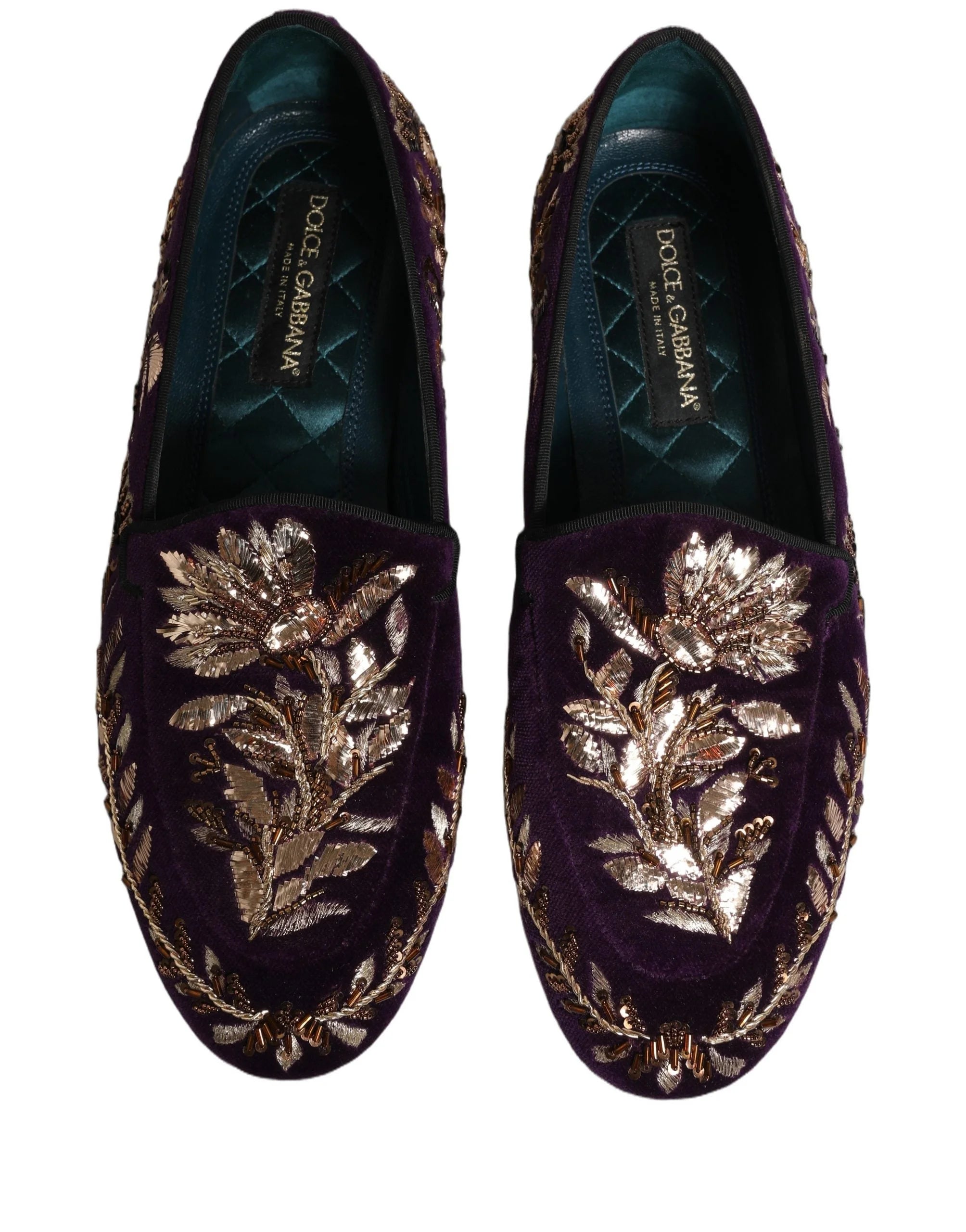 Dolce & Gabbana Sapatos de Veludo Roxo com Bordados Florais - EU42/US9