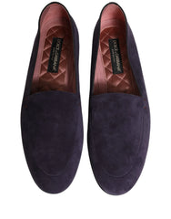 Dolce & Gabbana Violet Velvet Slip On Men Flats Loafers Shoes - EU44/US11
