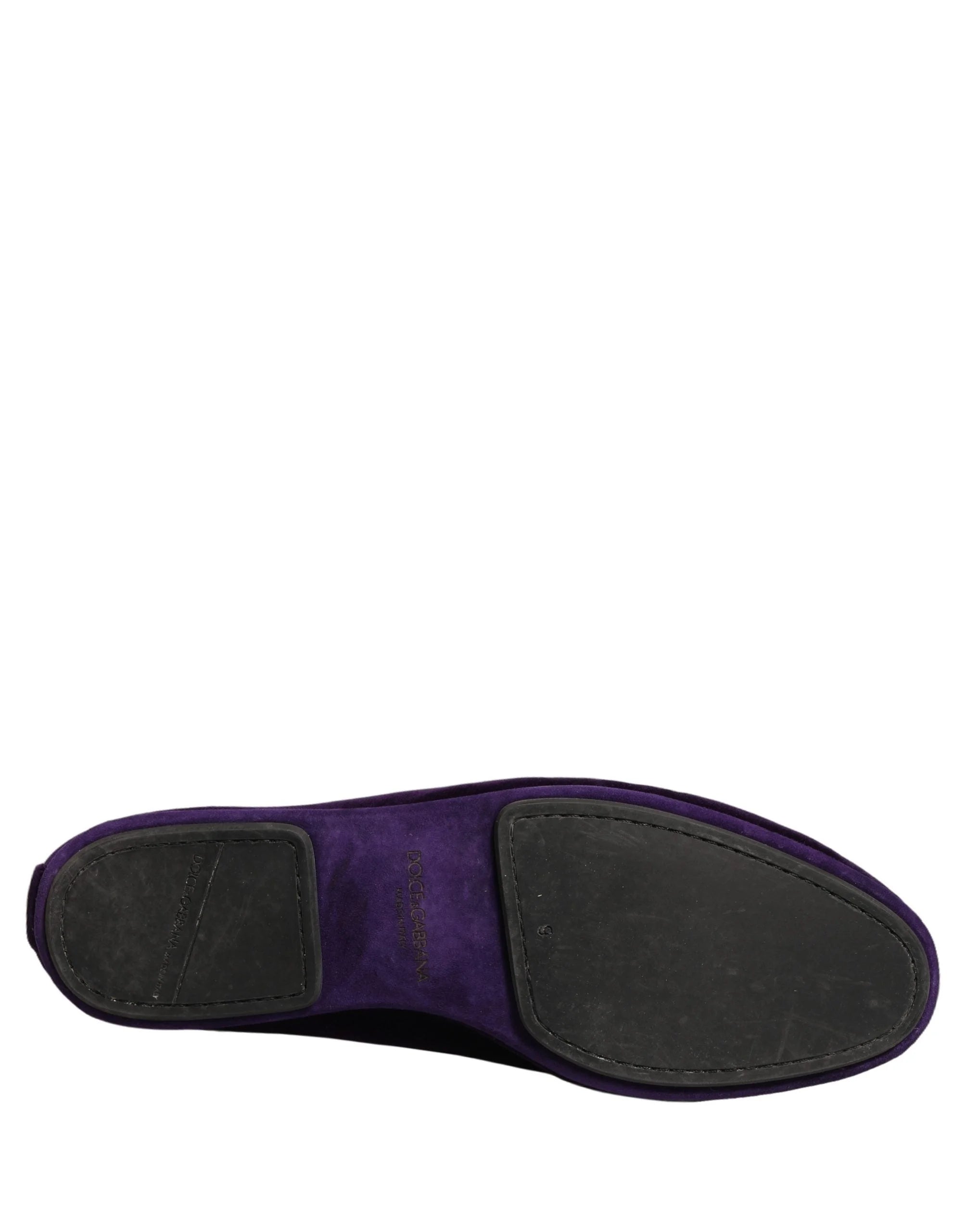 Dolce & Gabbana Violet Velvet Slip On Men Flats Loafers Shoes - EU43/US10
