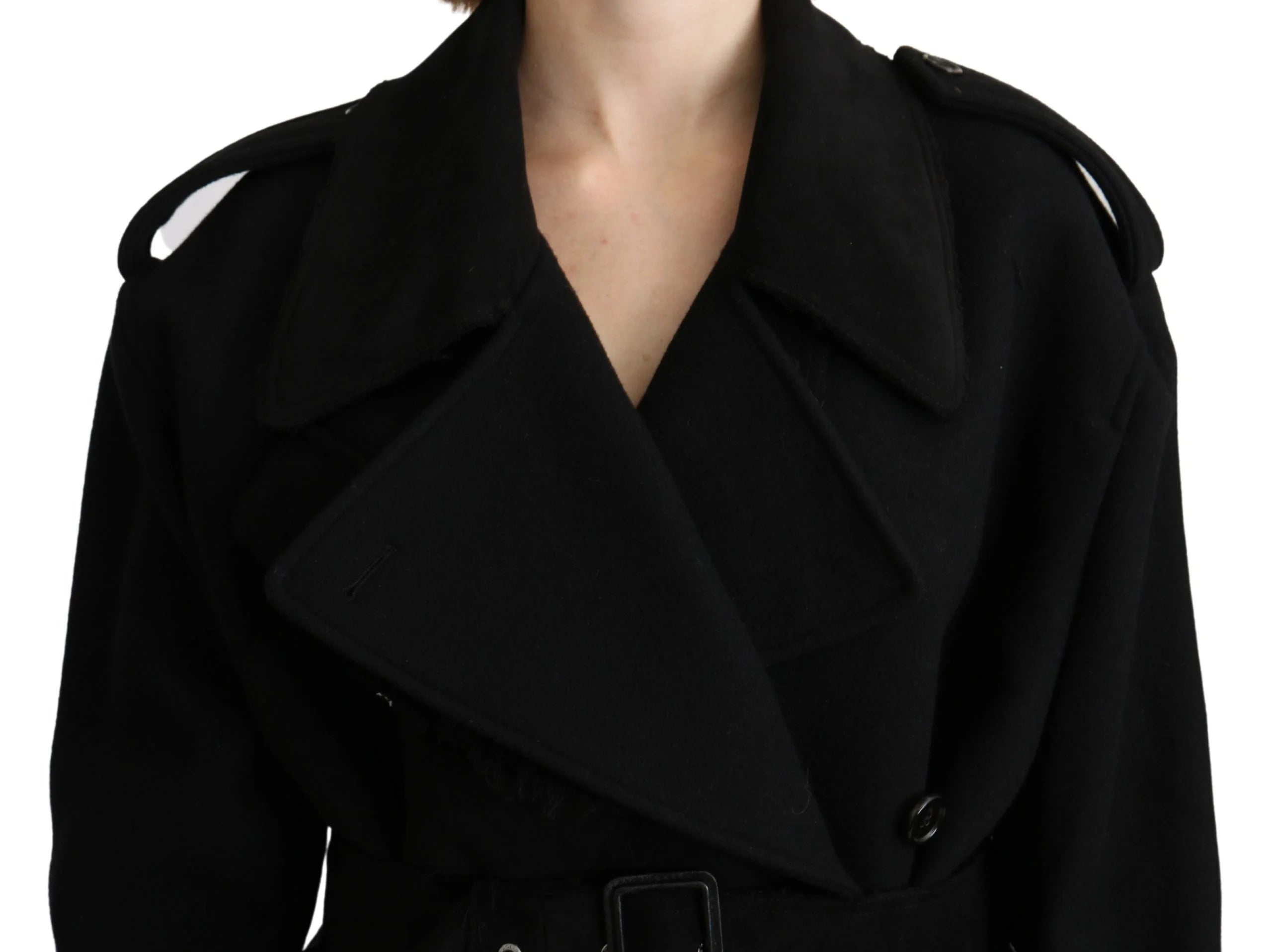 Dolce & Gabbana Virgin Wool Black Blazer Trenchcoat Jacket - IT40 | M - Trench Coats