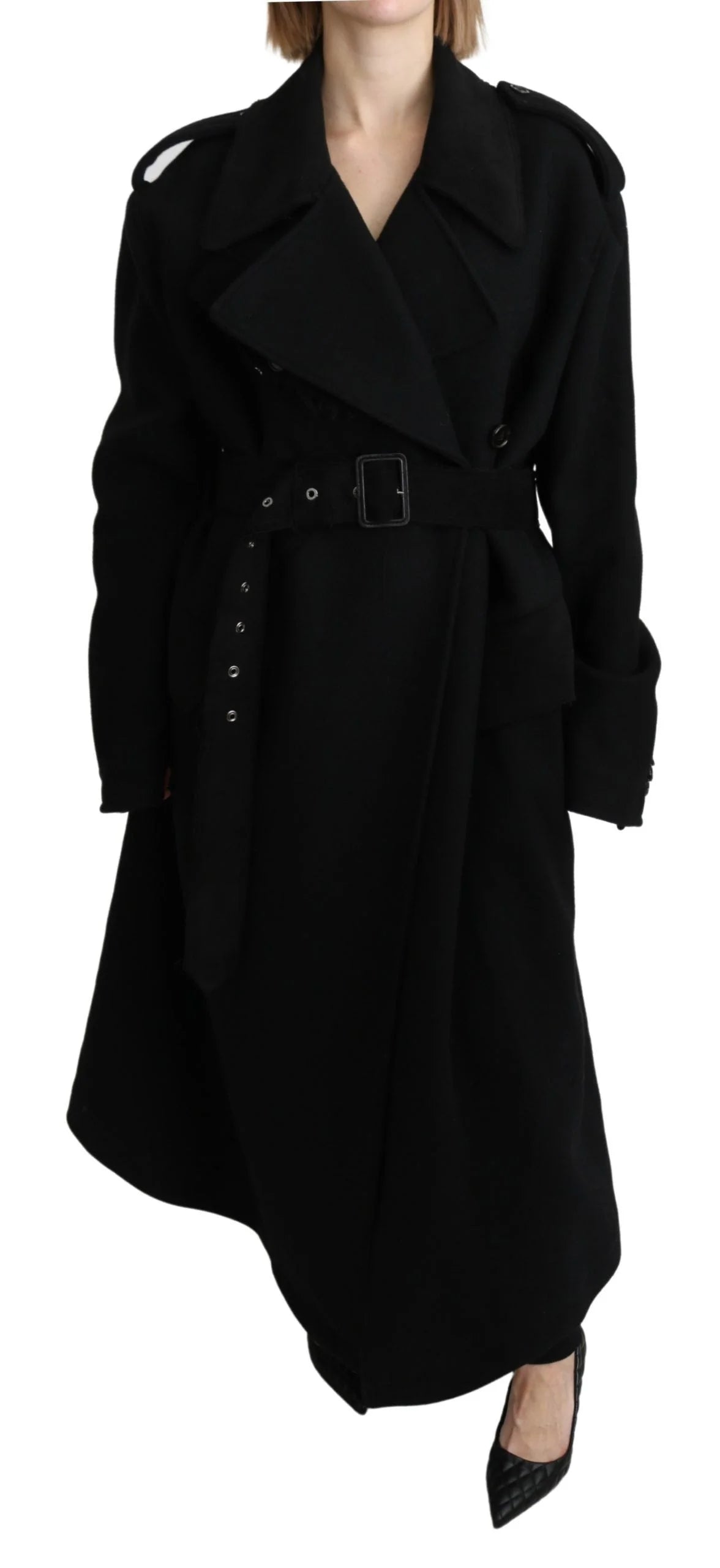 Dolce & Gabbana Virgin Wool Black Blazer Trenchcoat Jacket - IT40 | M