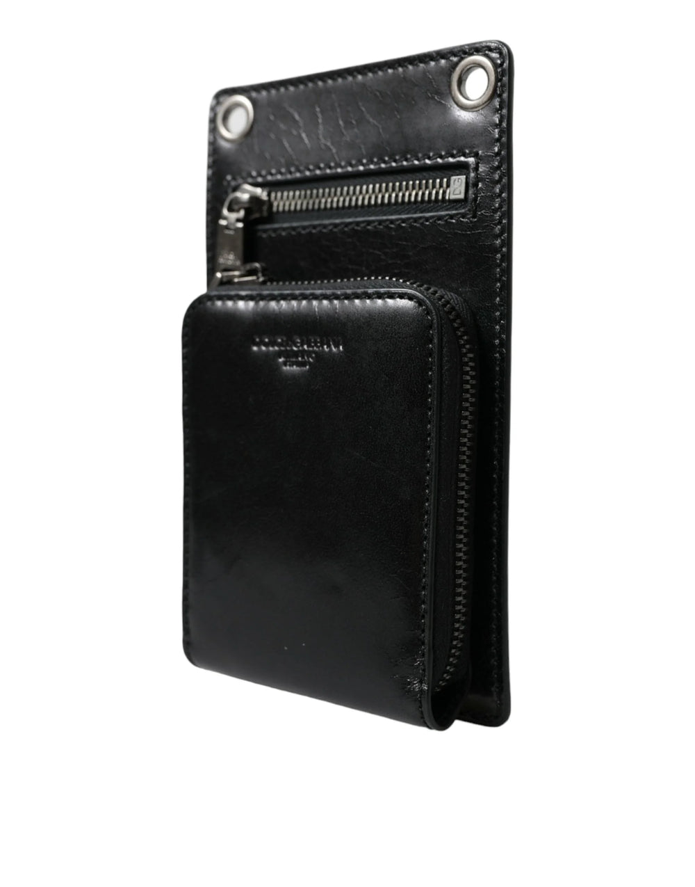 Dolce & Gabbana Wallet Black Horse Leather Zip Logo Cross Body Phone Slot - Wallets
