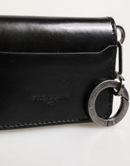 Dolce & Gabbana Wallet Black Leather Logo Embossed Key Chain Card Holder Wallet - Wallets