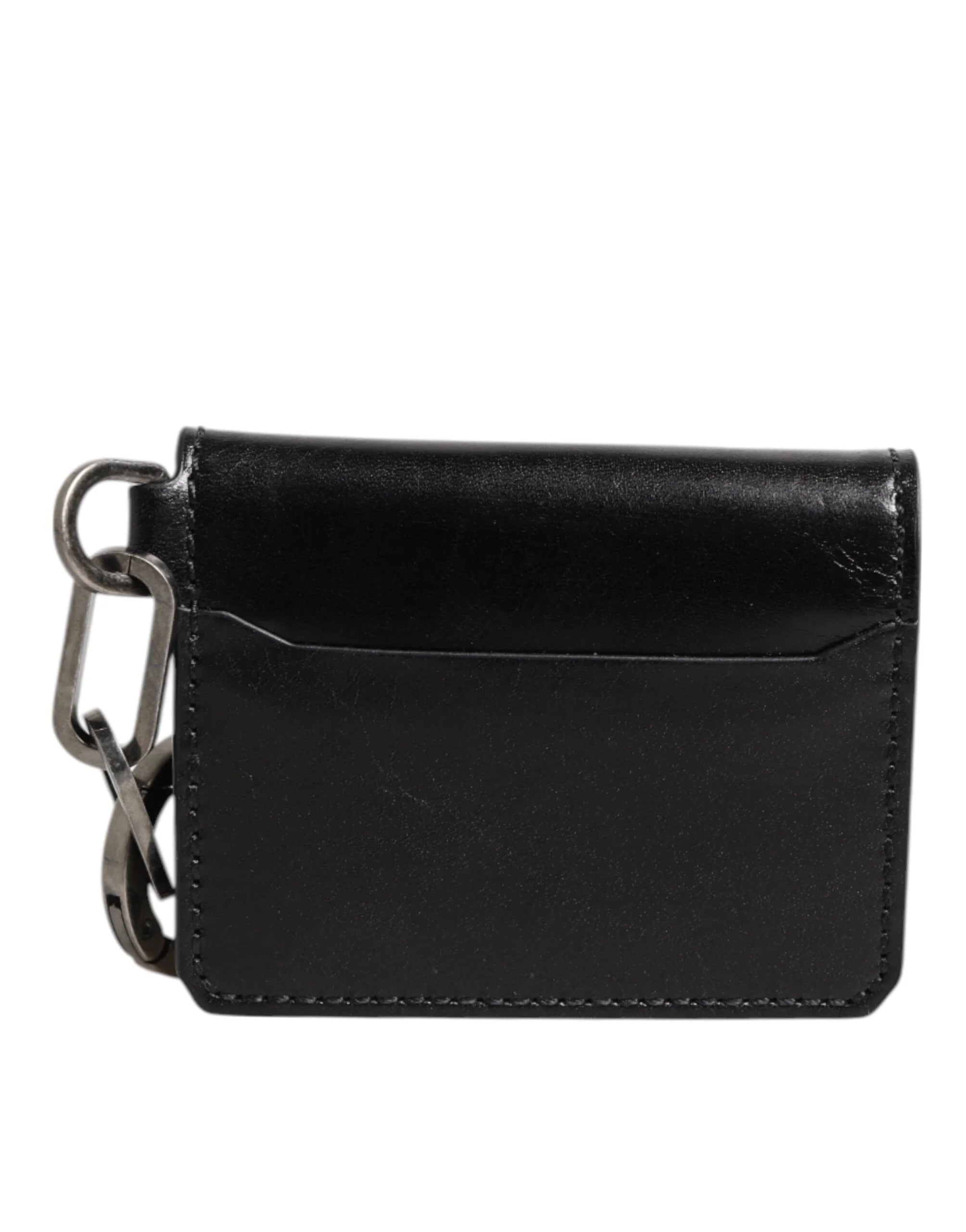 Dolce & Gabbana Wallet Black Leather Logo Embossed Key Chain Card Holder Wallet - Wallets