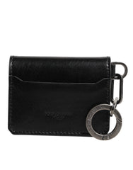 Dolce & Gabbana Wallet Black Leather Logo Embossed Key Chain Card Holder Wallet - Wallets