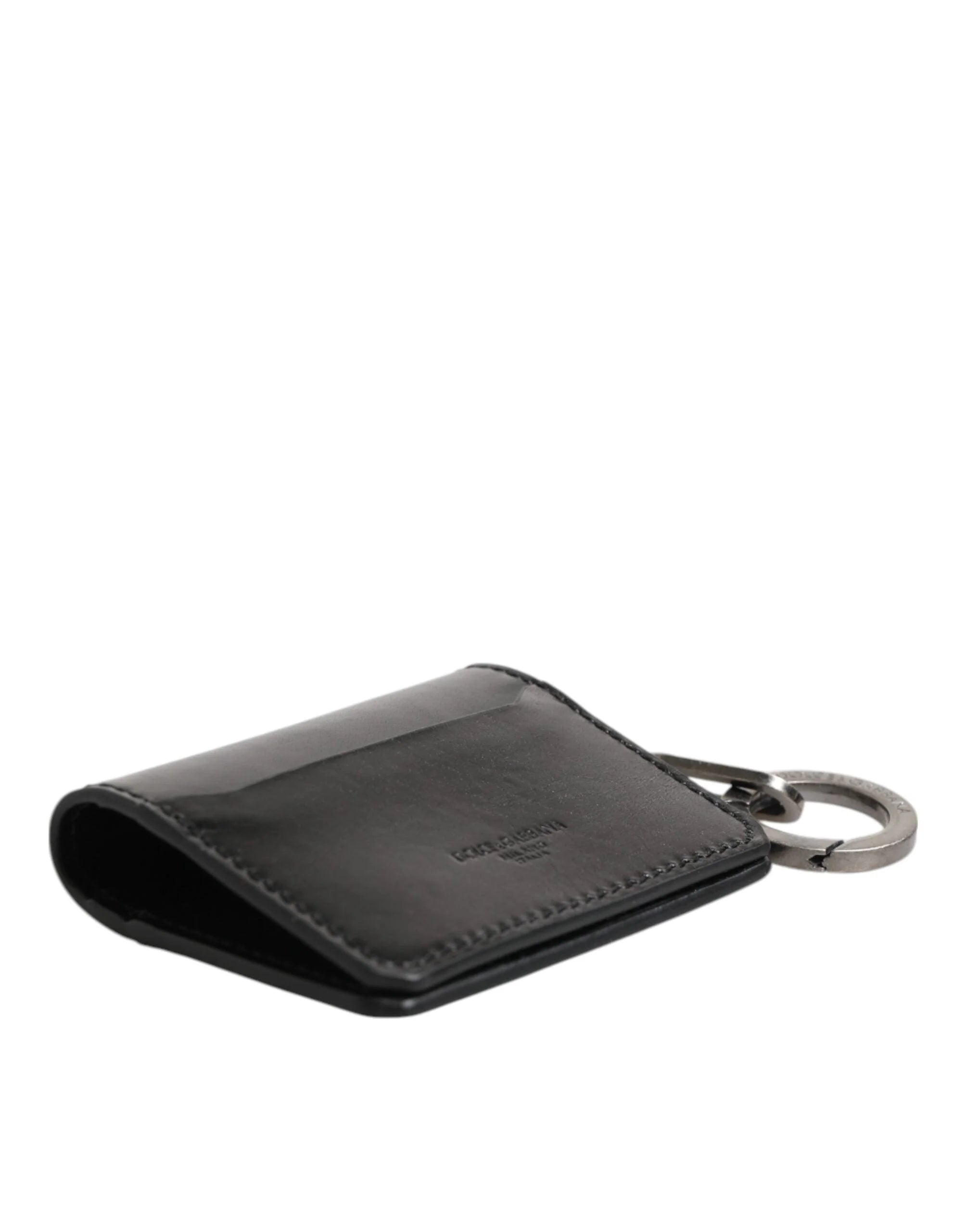 Dolce & Gabbana Wallet Black Leather Logo Embossed Key Chain Card Holder Wallet - Wallets