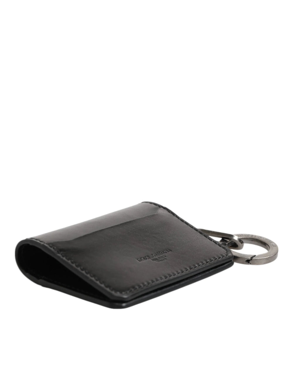 Dolce & Gabbana Wallet Black Leather Logo Embossed Key Chain Card Holder Wallet - Wallets