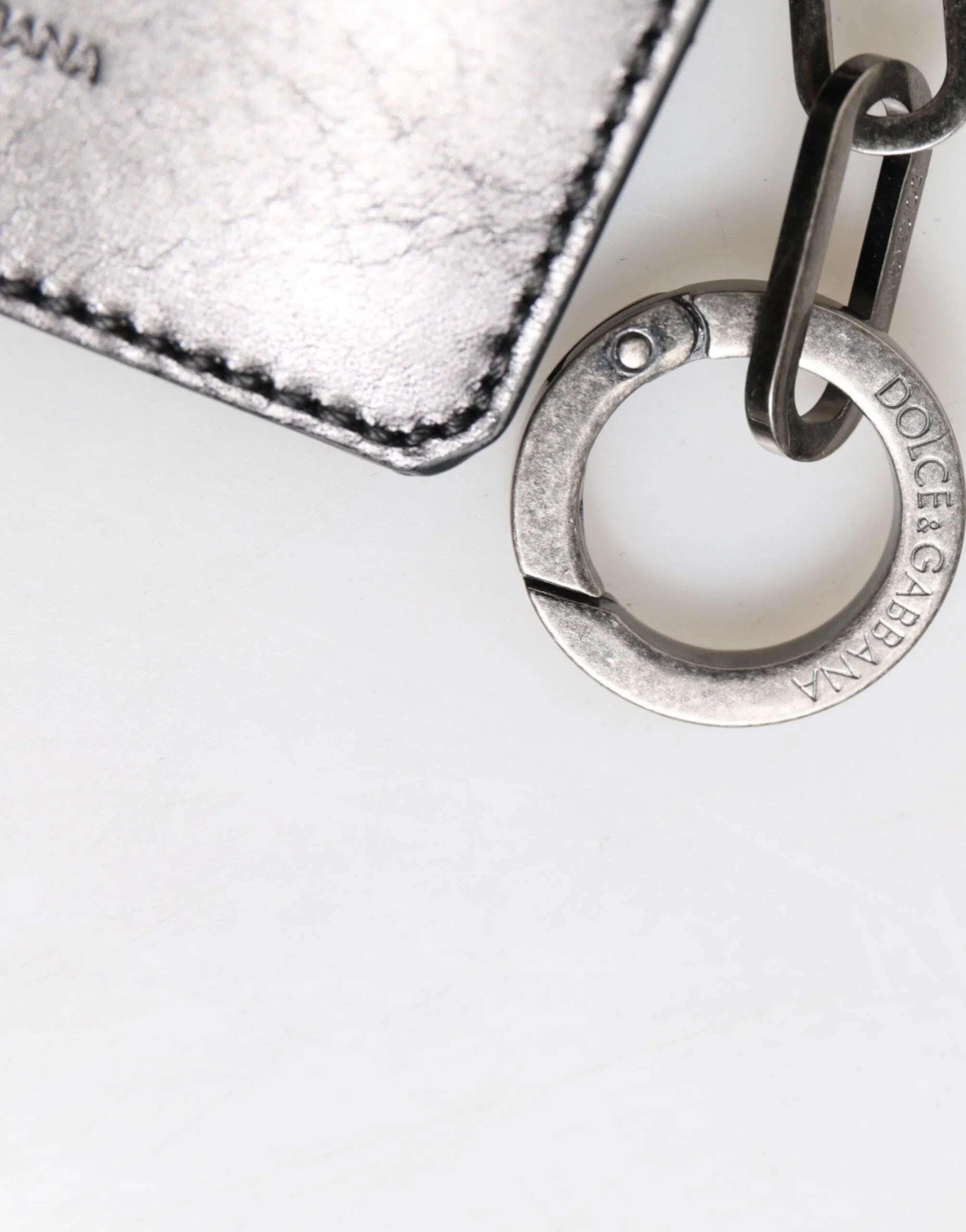 Dolce & Gabbana Wallet Black Leather Logo Embossed Key Chain Card Holder Wallet - Wallets