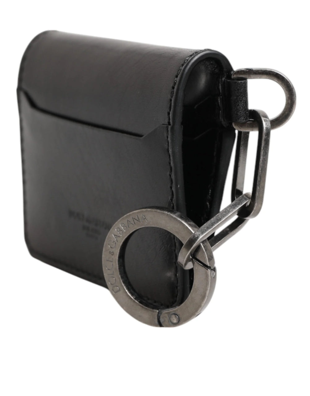 Dolce & Gabbana Wallet Black Leather Logo Embossed Key Chain Card Holder Wallet - Wallets