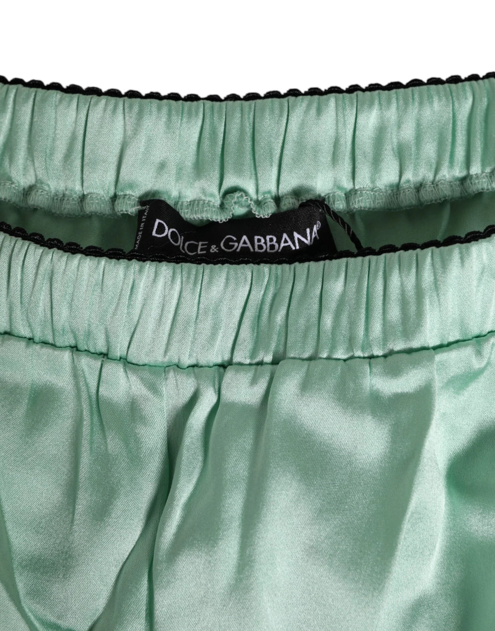 Dolce & Gabbana Water Green Satin Black Lace Trim Underwear - IT3 | M - Boyshorts