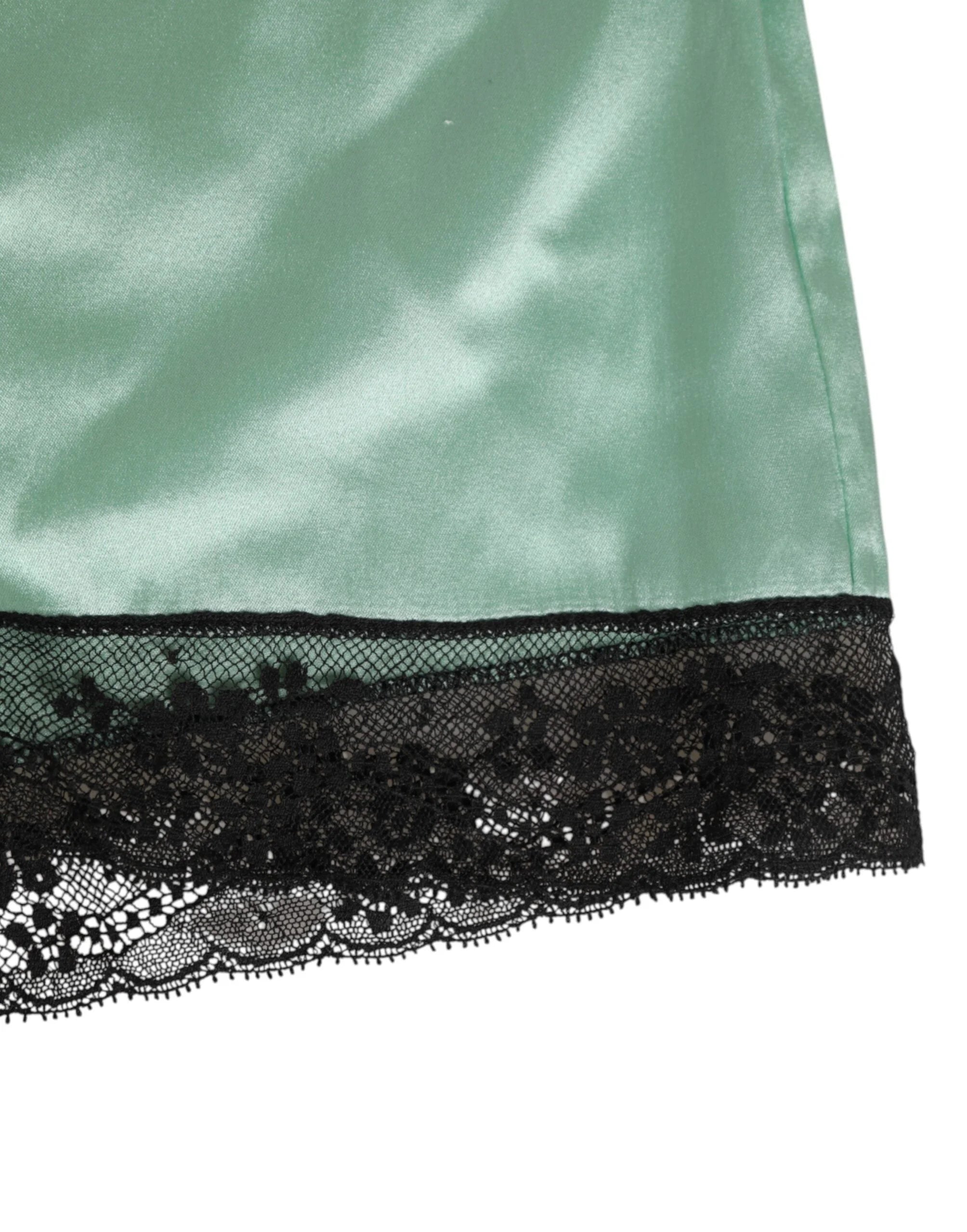 Dolce & Gabbana Water Green Satin Black Lace Trim Underwear - IT3 | M - Boyshorts