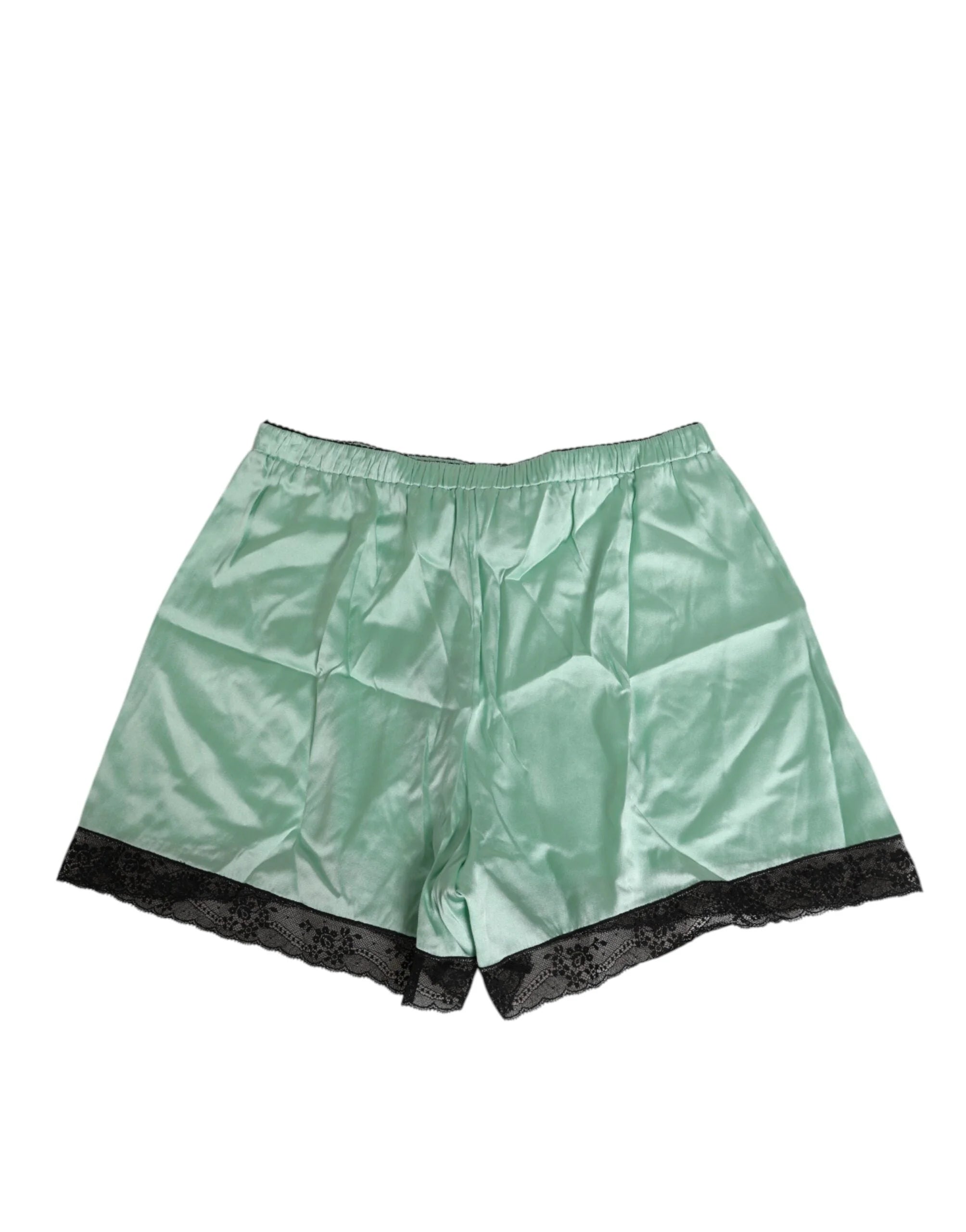 Dolce & Gabbana Water Green Satin Black Lace Trim Underwear - IT3 | M - Boyshorts