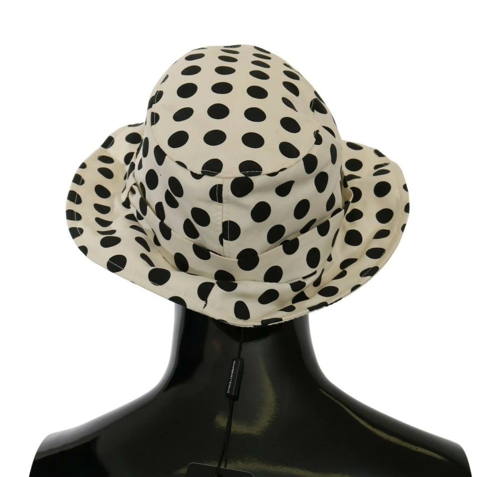 Dolce & Gabbana White 100% Cotton Polka Dot Design Trilby Hat - 60 cm|XL - Trilbies