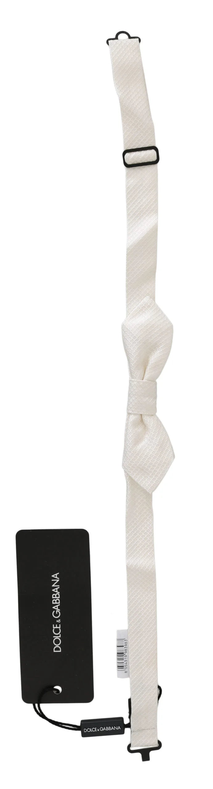 Dolce & Gabbana White 100% Silk Slim Adjustable Neck Papillon Men Tie - Neckties