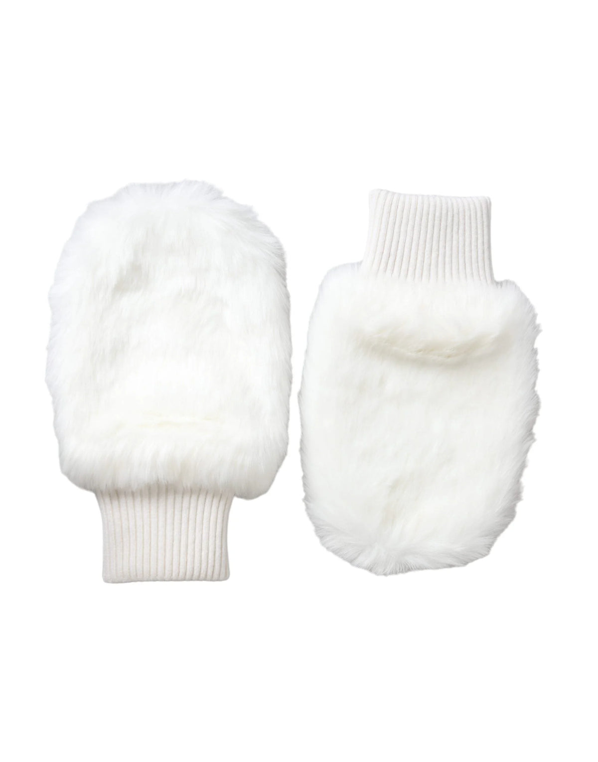 Dolce & Gabbana White Acrylic Knitted Fur Wrist Mitten Gloves - Gloves & Mittens