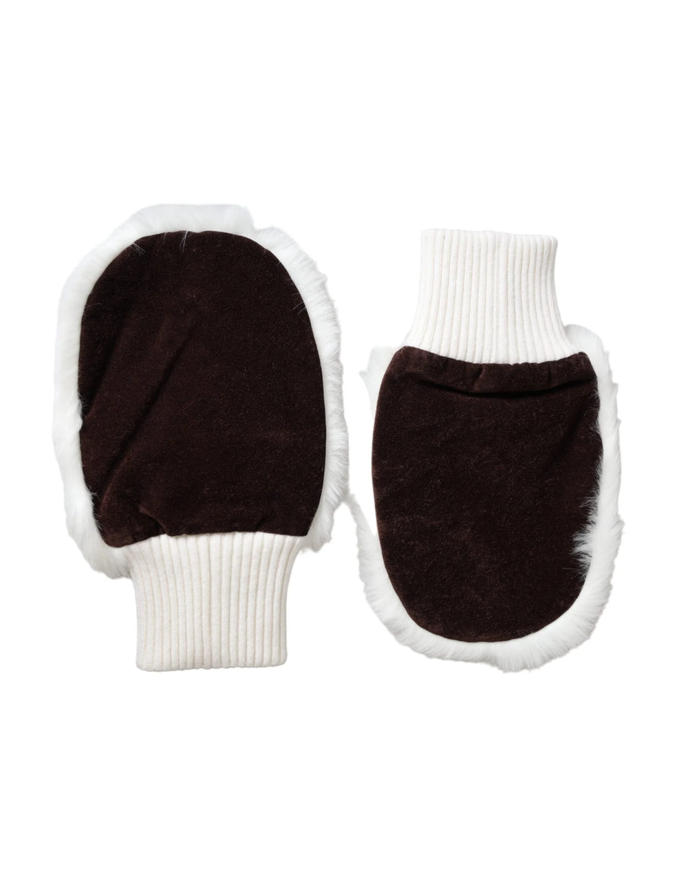Dolce & Gabbana White Acrylic Knitted Fur Wrist Mitten Gloves - Gloves & Mittens
