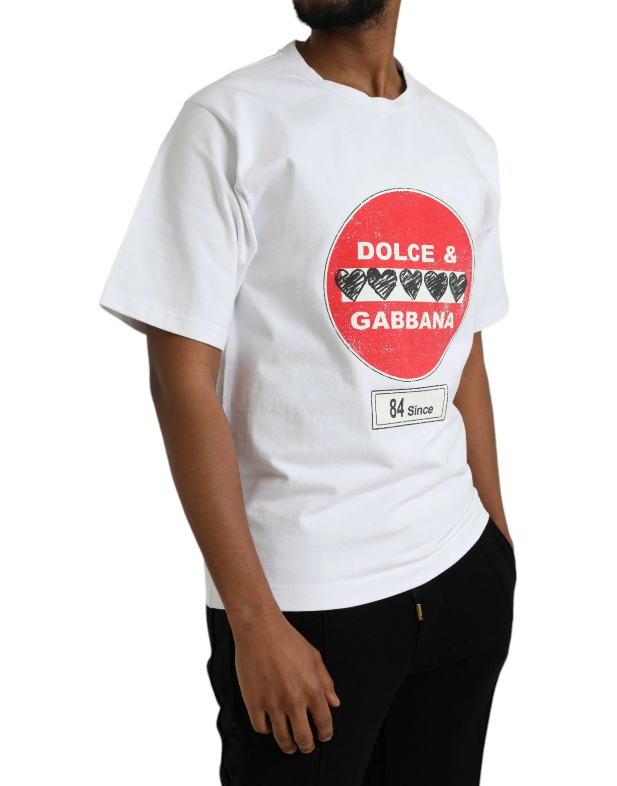 Dolce & Gabbana White Amor Heart Cotton Crewneck Short Sleeve T-shirt - XS - T-Shirts