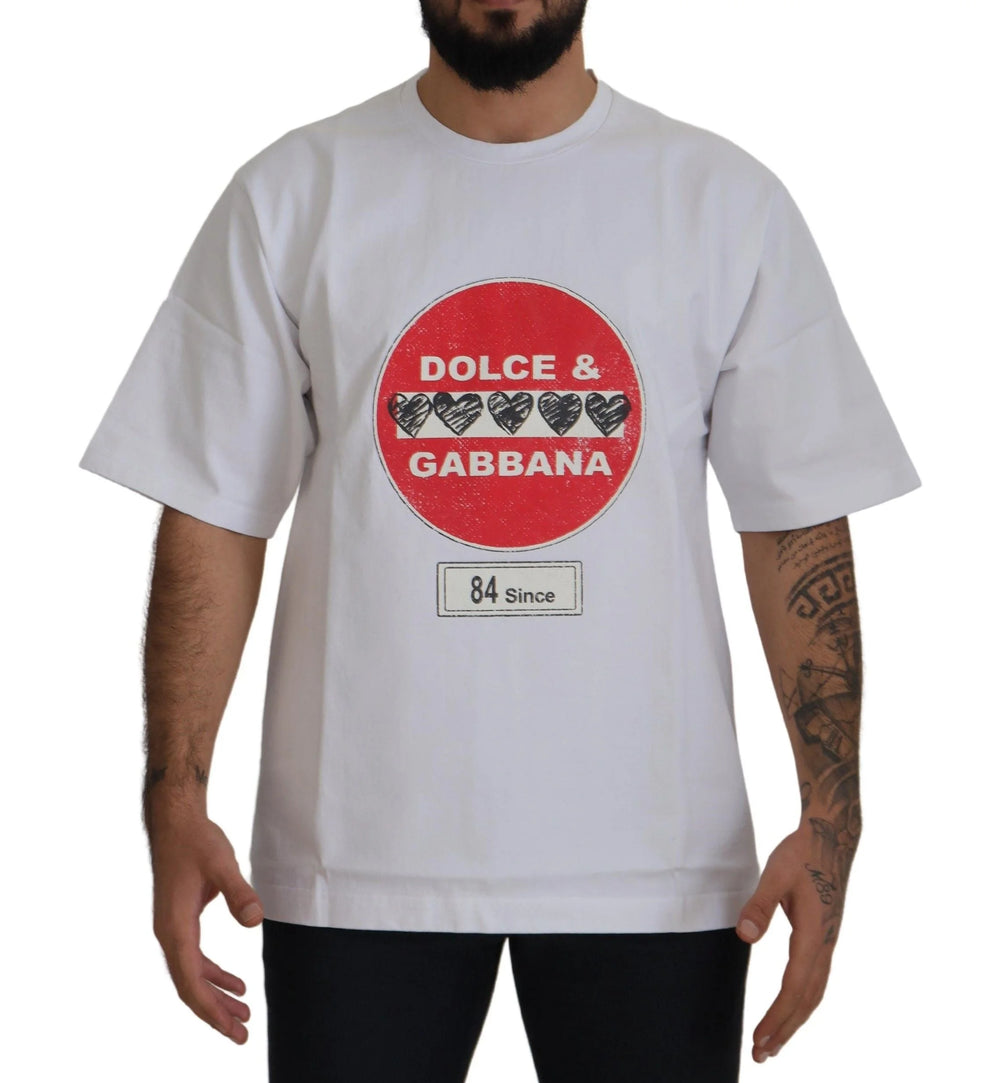 Dolce & Gabbana White Amor Heart Cotton Crewneck T-shirt - S - T-Shirts