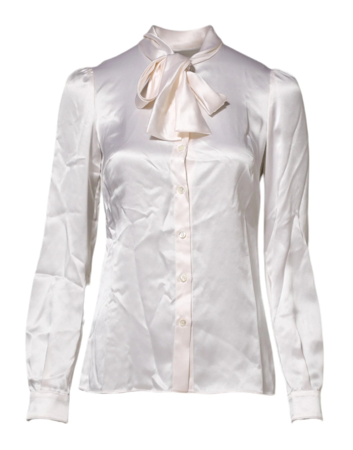 Dolce & Gabbana White Ascot Collar Long Sleeve Blouse Top - IT36|XXS - Blouses