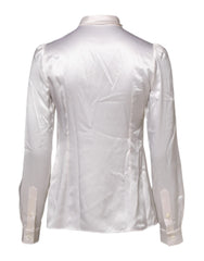 Dolce & Gabbana White Ascot Collar Long Sleeve Blouse Top - IT36|XXS - Blouses