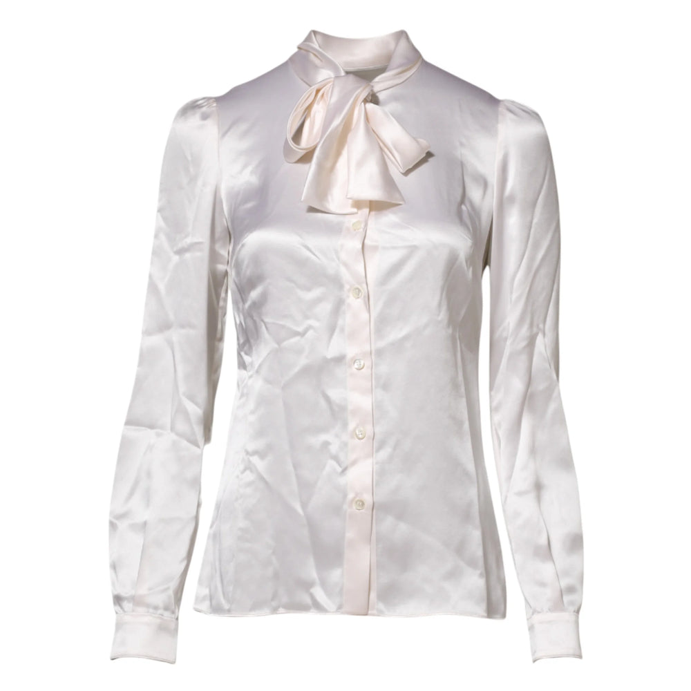 Dolce & Gabbana White Ascot Collar Long Sleeve Blouse Top - IT36|XXS - Blouses