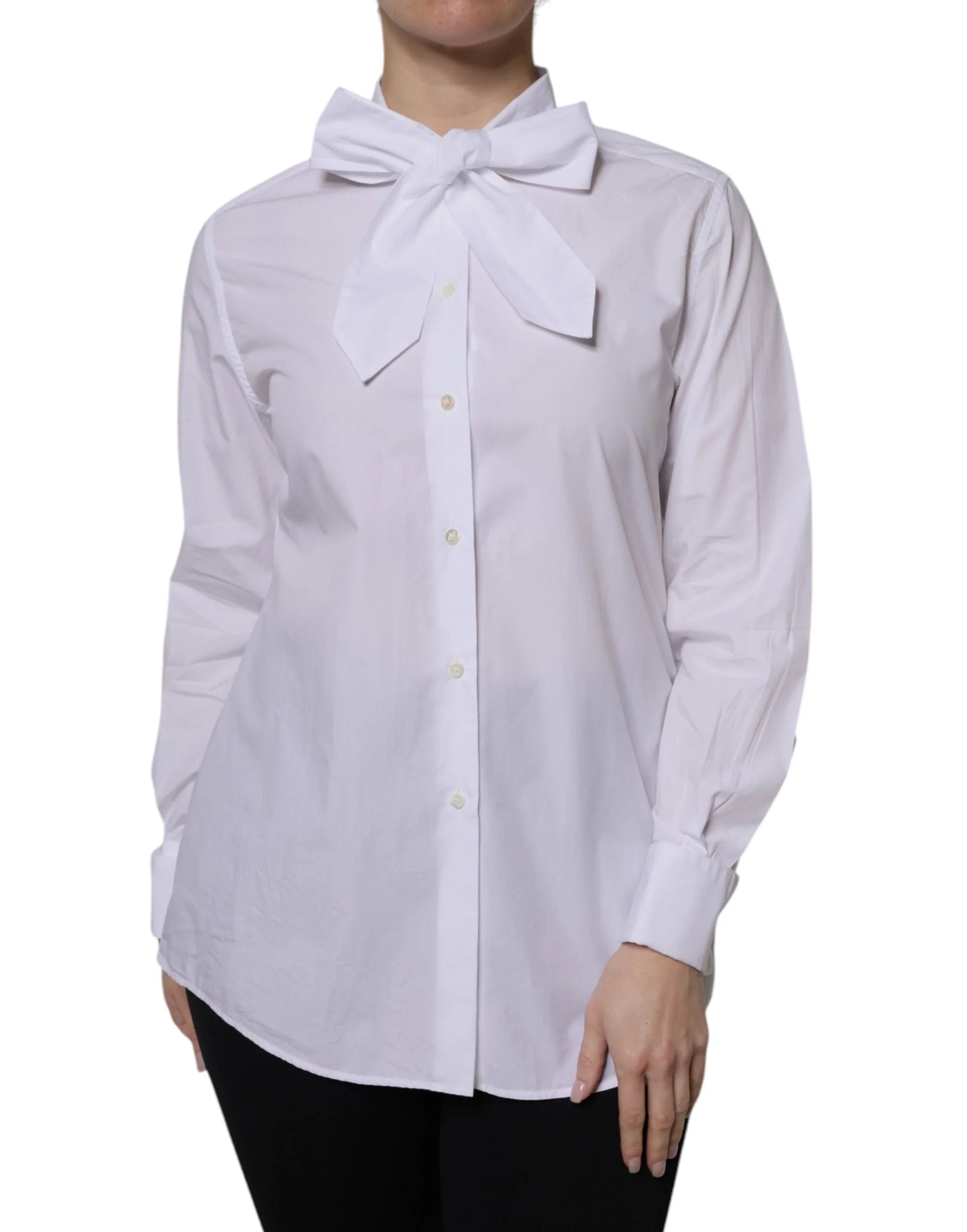 Dolce & Gabbana White Ascot Collar Long Sleeve Blouse Top - IT38 | XS - Blouses