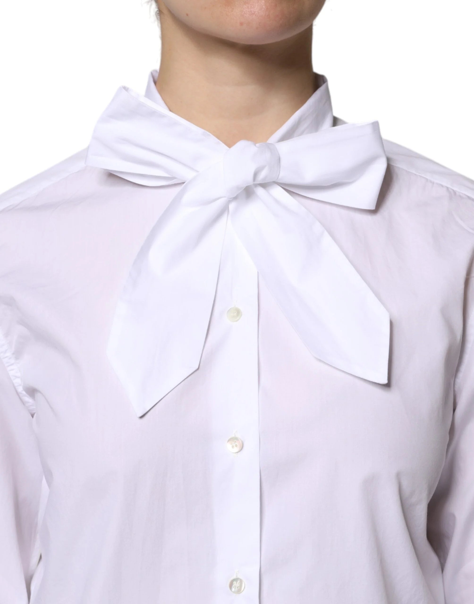 Dolce & Gabbana White Ascot Collar Long Sleeve Blouse Top - IT38 | XS - Blouses